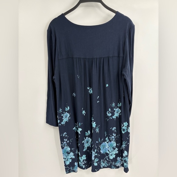 J.Jill Wearever V Neck Floral Tunic Boho Navy Blue Shirred Size Medium tall MT - Picture 8 of 16